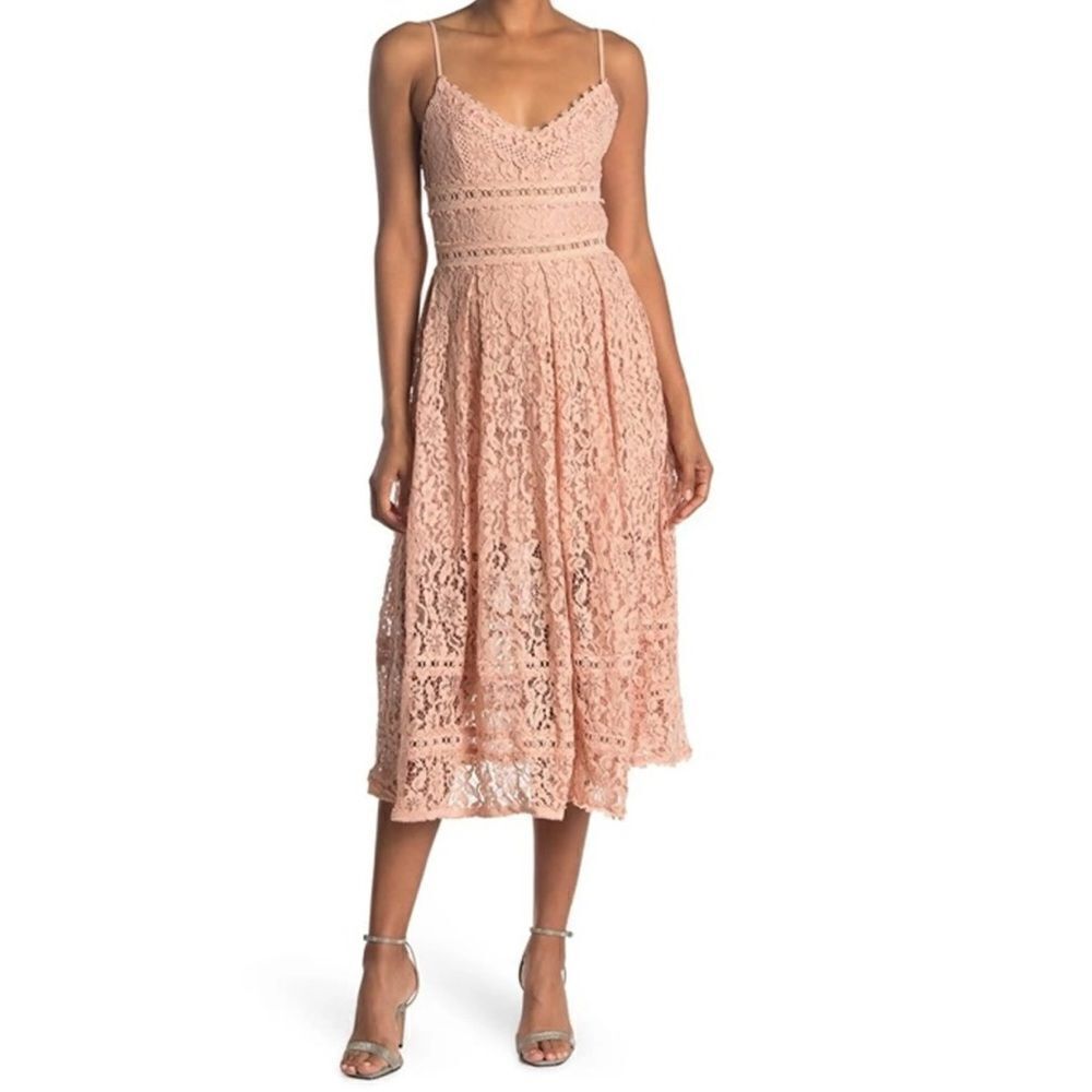 NSR midi dress lace peach‎ size M a-line spaghetti strap crochet